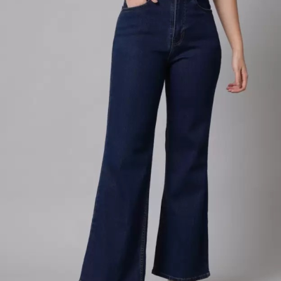 Women Flared High Rise Blue Jeans
